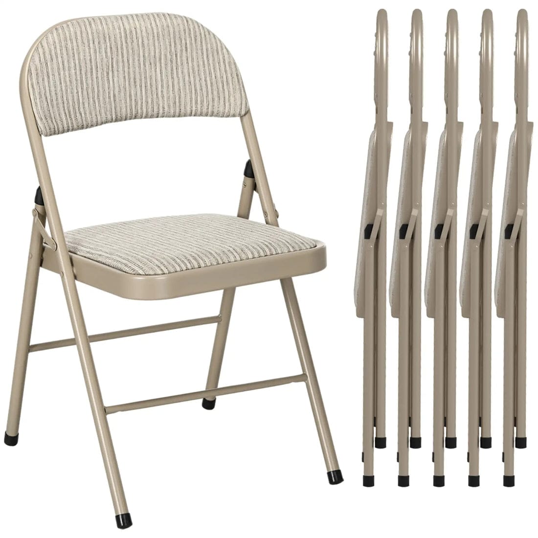 Set de 6 Scaune Pliabile din Metal, Sezut Tapitat din Piele PU, Spatar Deschis 4