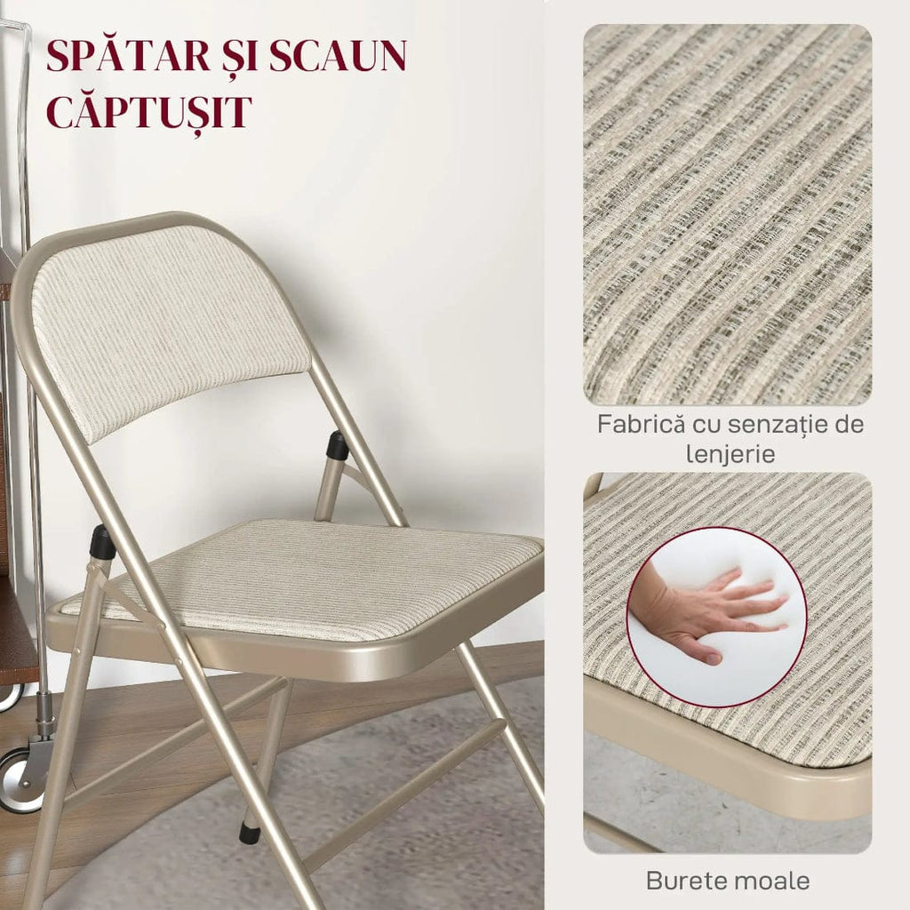 Set de 6 Scaune Pliabile din Metal, Sezut Tapitat din Piele PU, Spatar Deschis 5