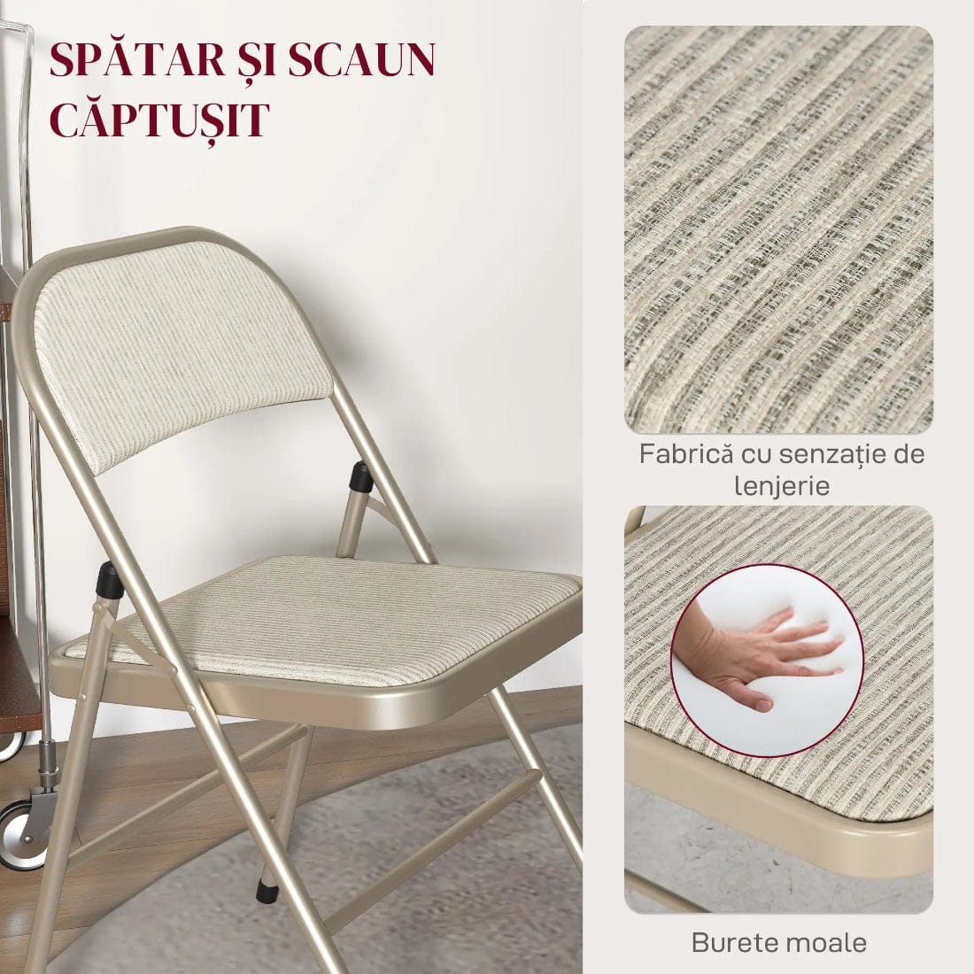 Set de 6 Scaune Pliabile din Metal, Sezut Tapitat din Piele PU, Spatar Deschis 5