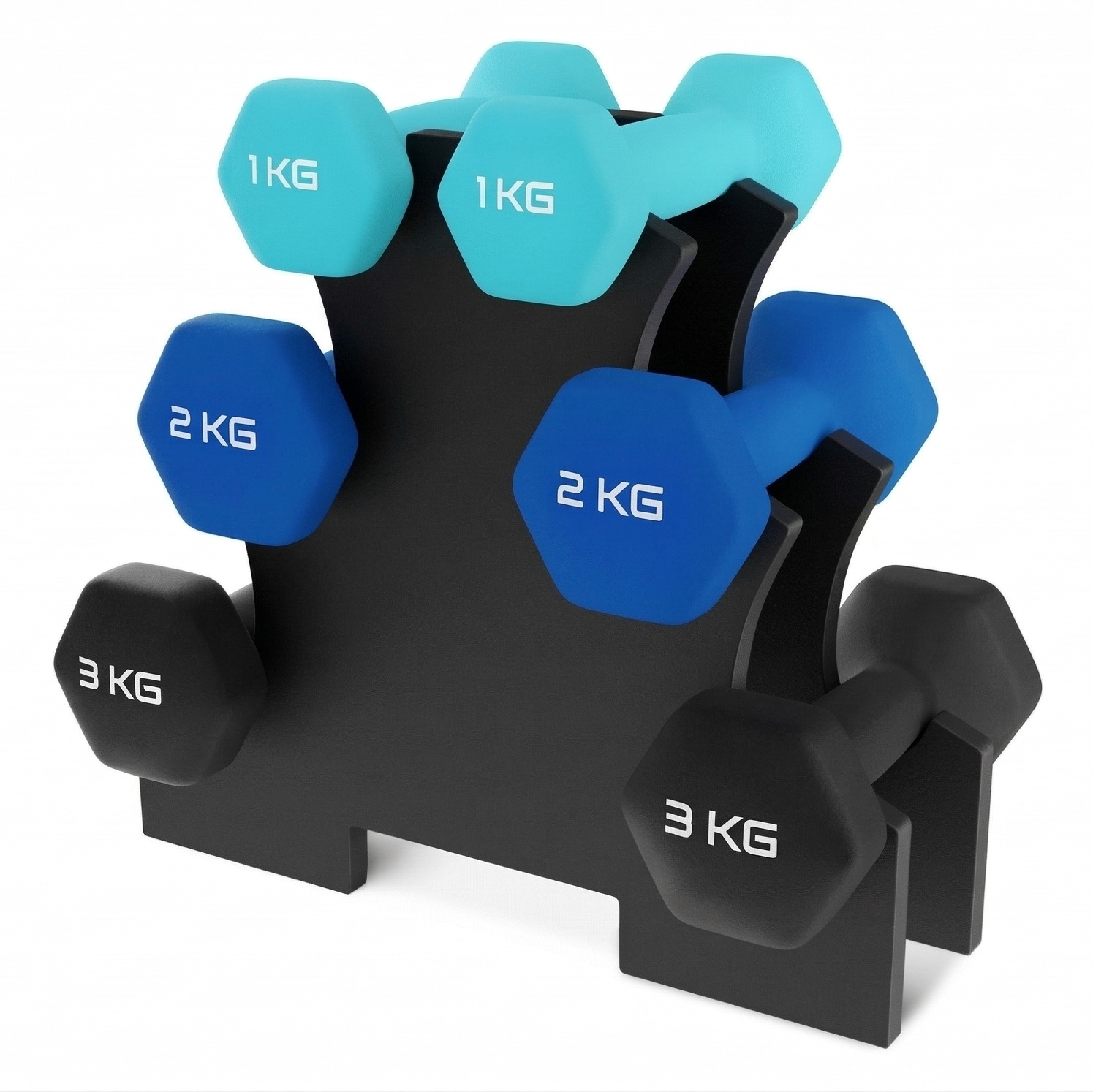 Set Gantere Fitness 12 kg cu Suport – 6 Greutati din Fonta si PVC 1