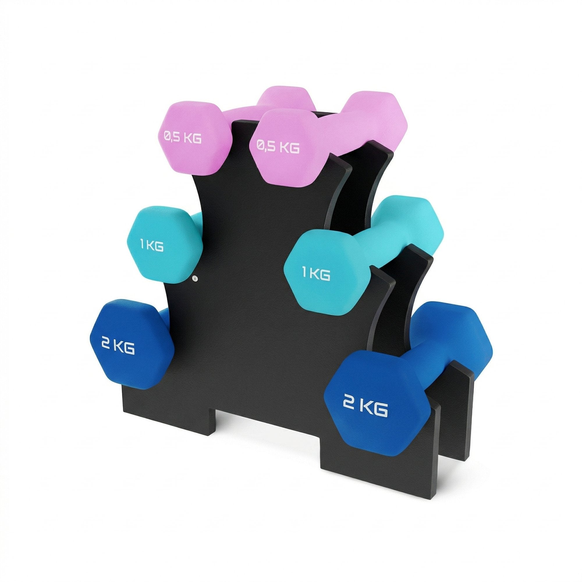 Set Gantere Fitness 7 kg cu Suport – 6 Greutati din Fonta si Neopren/PVC 5