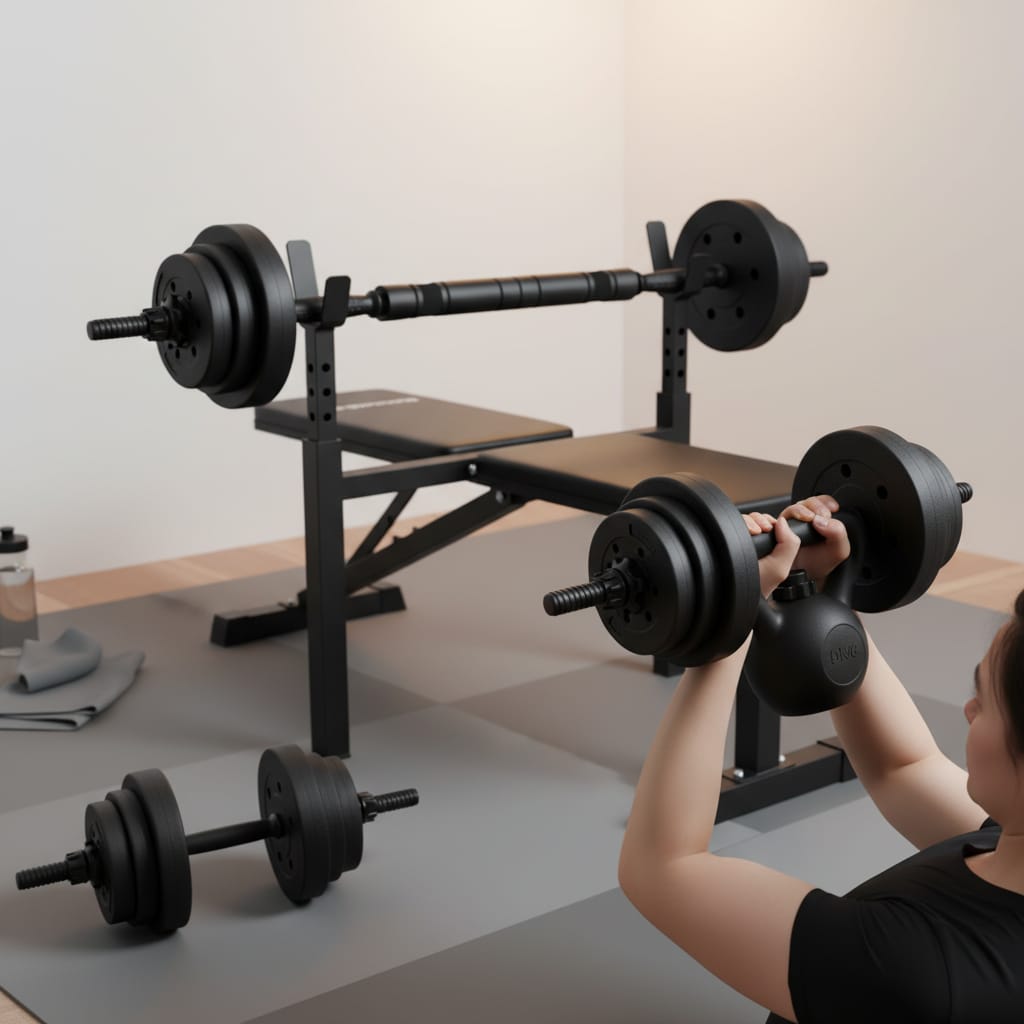 Set Greutati Multifunctionale 19 kg - Gantere, Haltera, Kettlebell, Metal, Maner Antiderapant 6
