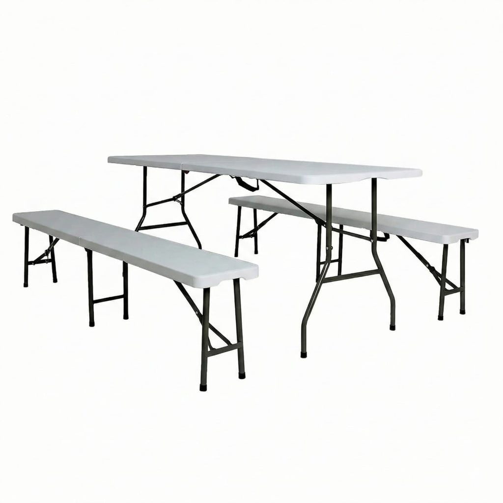 Set masa pliabila 4 persoane din otel cu HDPE + doua banci pliabile pentru gradina, camping 1
