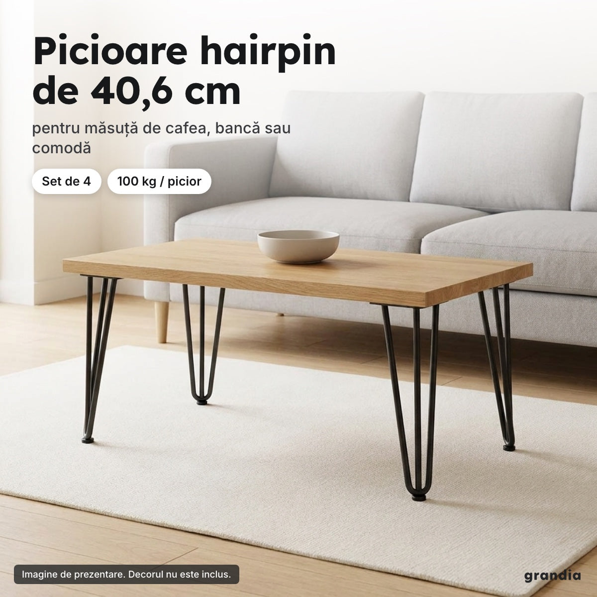 Set 4 picioare hairpin de 40,6 cm, negre – Picioare hairpin de 40,6 cm