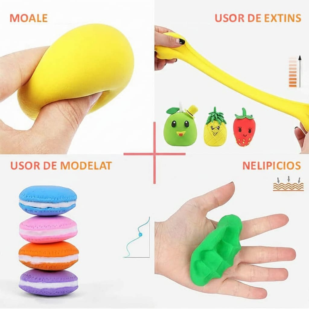 Set plastilina inteligenta, ușor de modelat set complet, 12 culori si accesorii de modelare 3