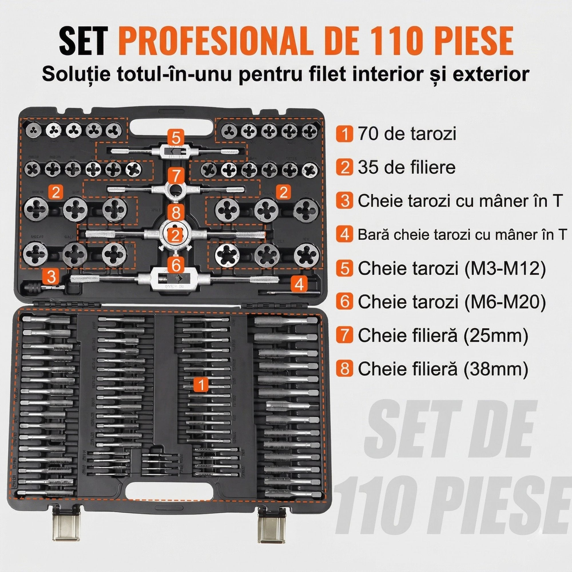 Set Profesional Tarazi si Filiere Metrice, 110 Piese – Otel G80, M2-M18 3
