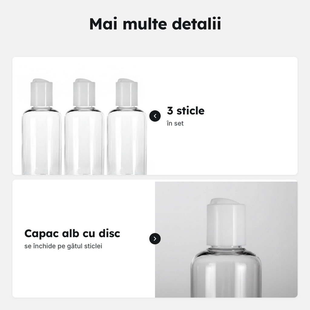 Set 3 sticle de călătorie de 80 ml, transparente – Mai multe detalii