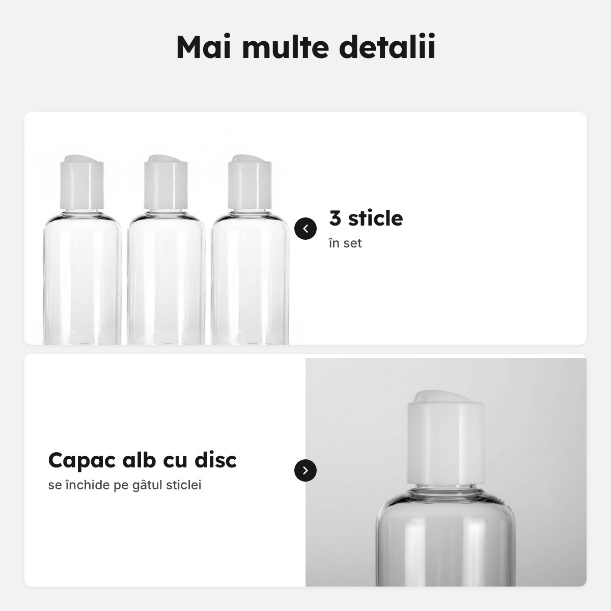 Set 3 sticle de călătorie de 80 ml, transparente – Mai multe detalii