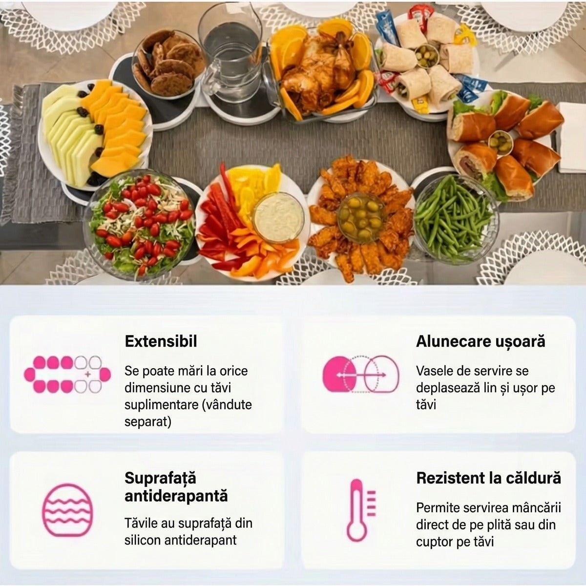 Extensibil, suprafață antiderapantă, rezistent la căldură