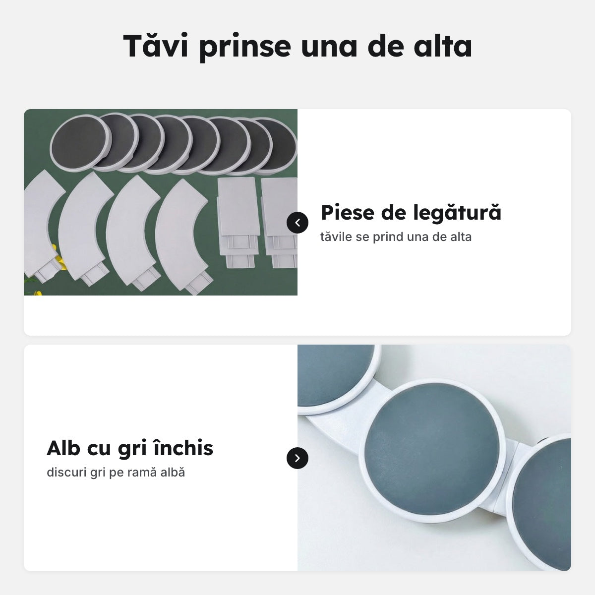 Set de tăvi rotunde prinse în inel, 90 × 51 cm asamblat, alb-gri – Tăvi prinse una de alta