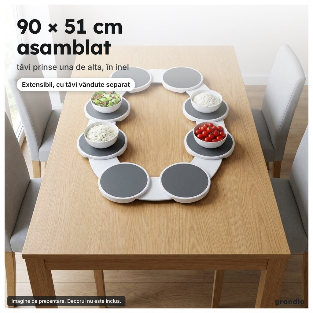 Set de tăvi rotunde prinse în inel, 90 × 51 cm asamblat, alb-gri – 90 × 51 cm asamblat