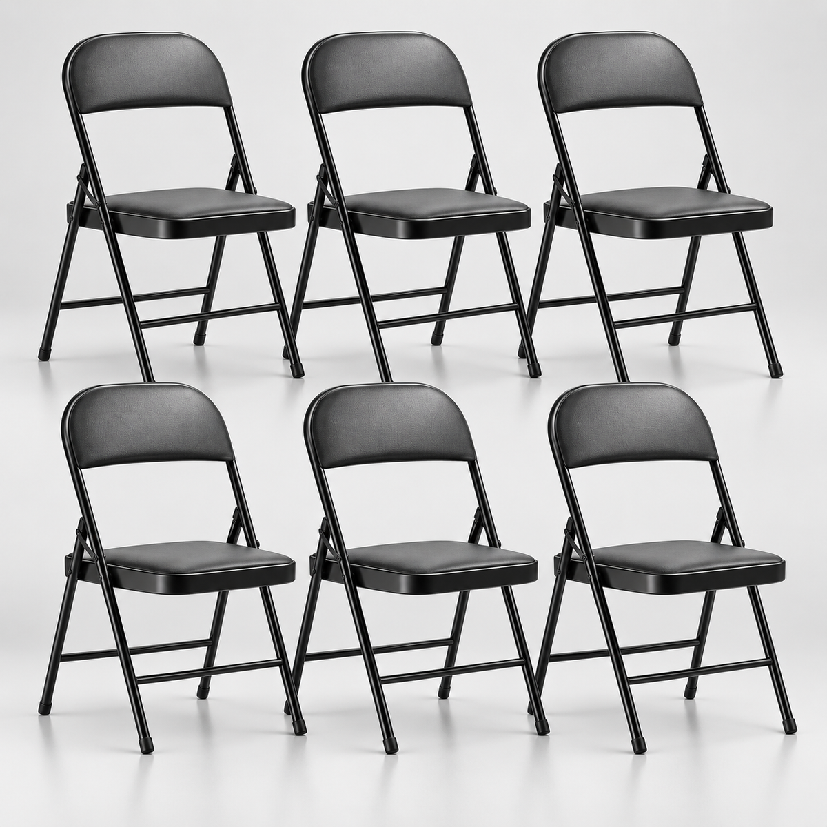 Set 6 scaune pliante negre, șezut buretat, cadru metalic, 42 × 42 × 78 cm
