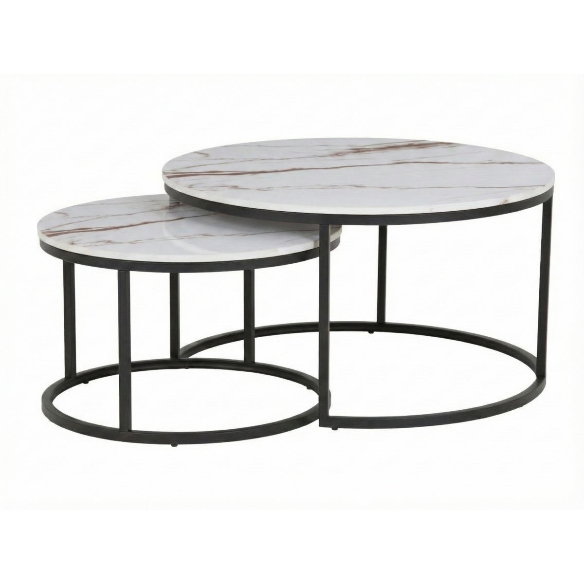 Set 2 măsuțe de cafea cu efect marmură, diametru 80/60 cm, Alb