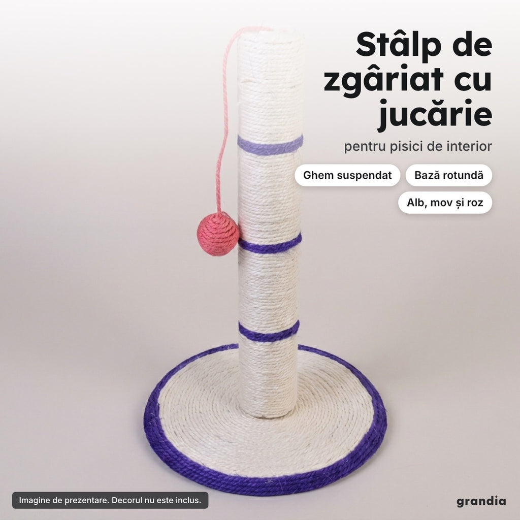 Stâlp de zgâriat cu bază rotundă și ghem suspendat – Stâlp de zgâriat cu jucărie