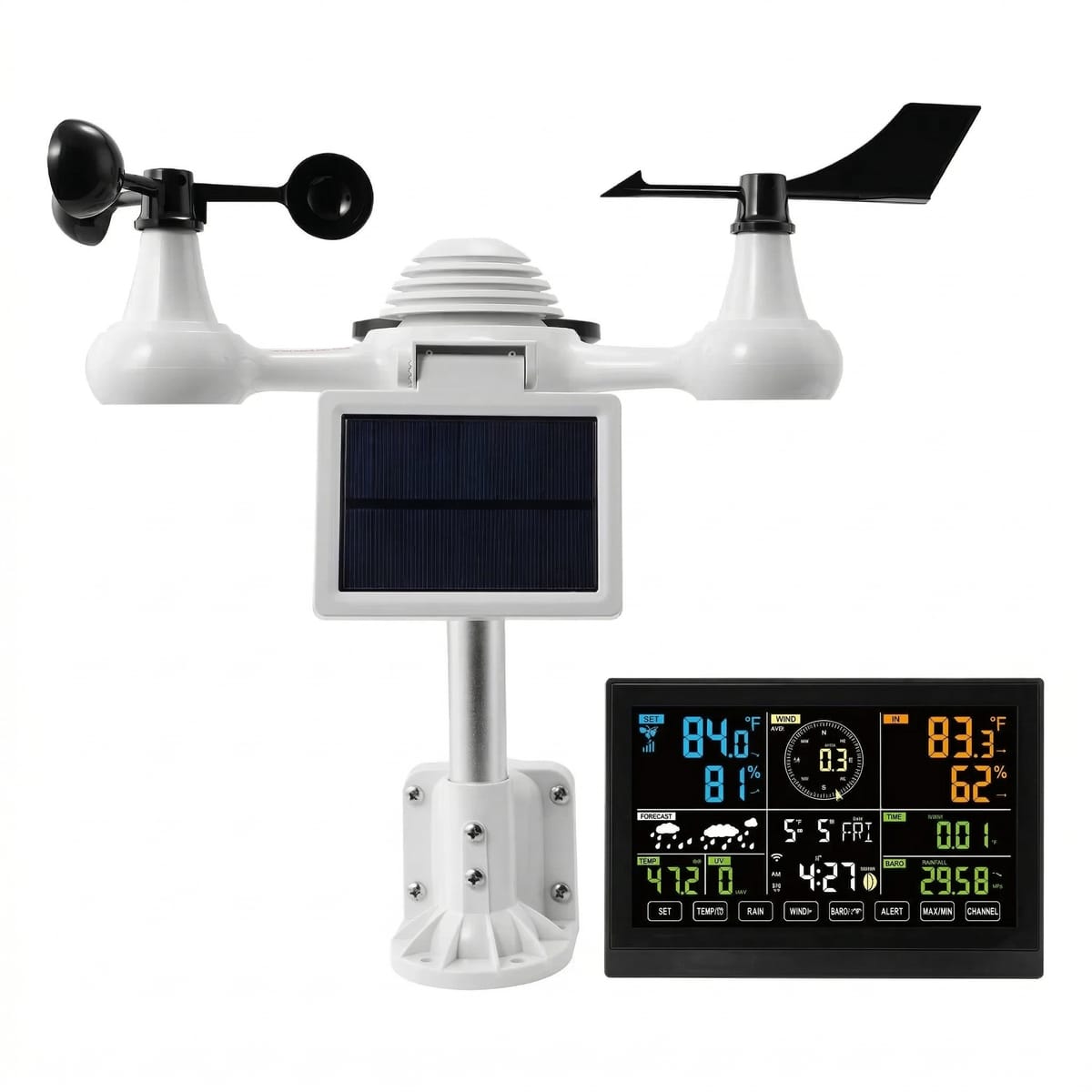 Statie Meteo Wi-Fi 7-în-1 cu Senzor Solar – Ecran Color 19 cm, Monitorizare Aplicatie 1