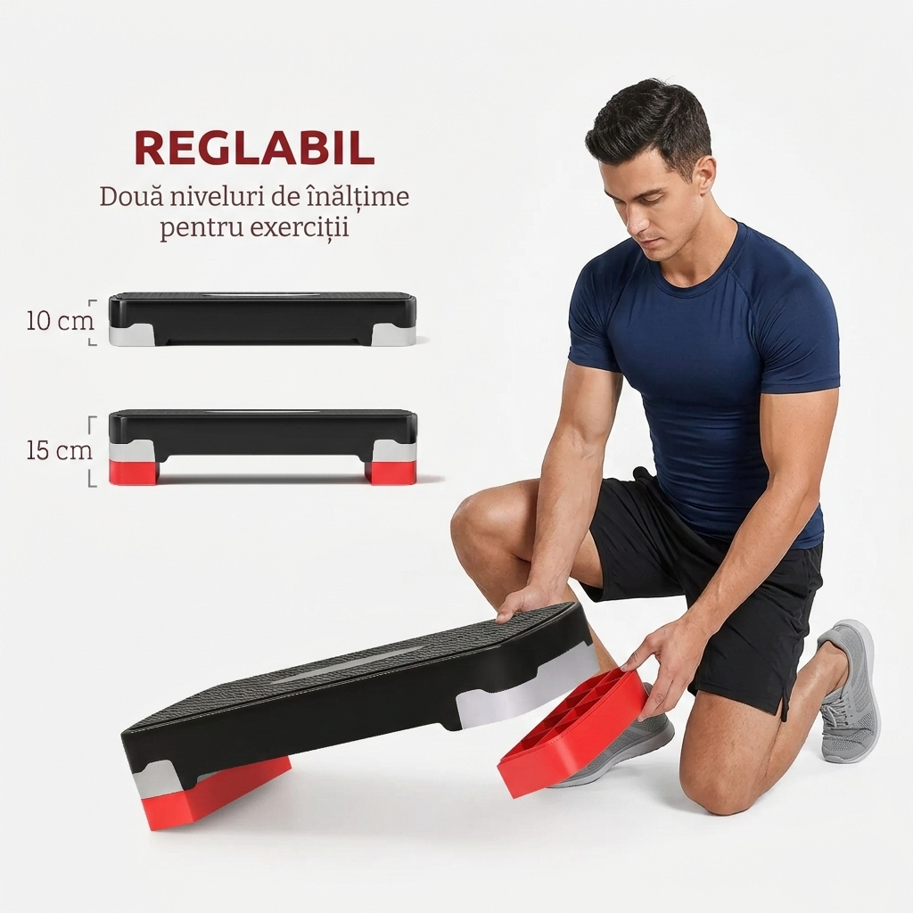 Stepper Fitness pentru Aerobic Negru-Rosu, Reglabil pe 2 Inaltimi (10-15 cm) 3