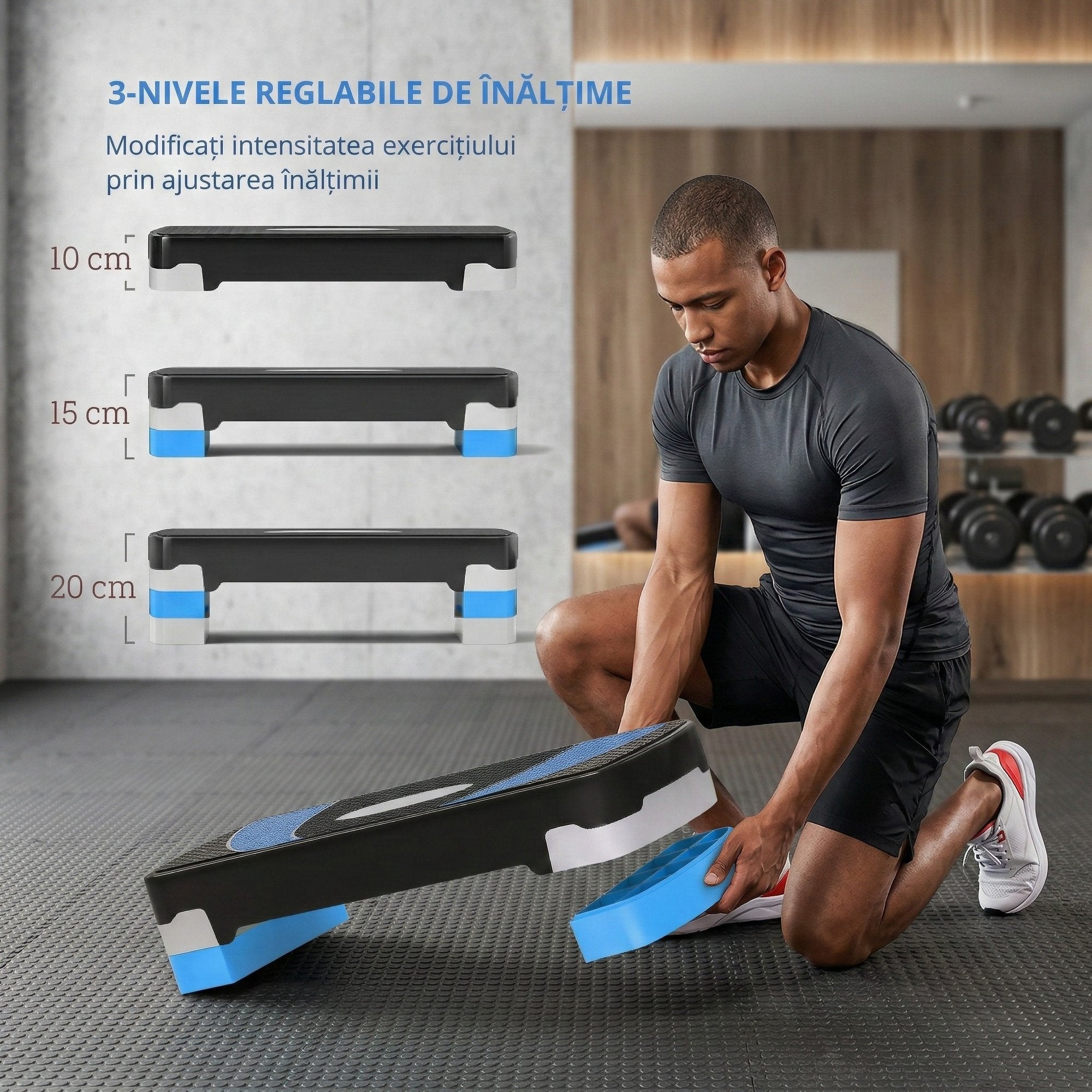 Stepper Fitness pentru Aerobic, Reglabil pe 3 Inaltimi 10-15-20 cm 6