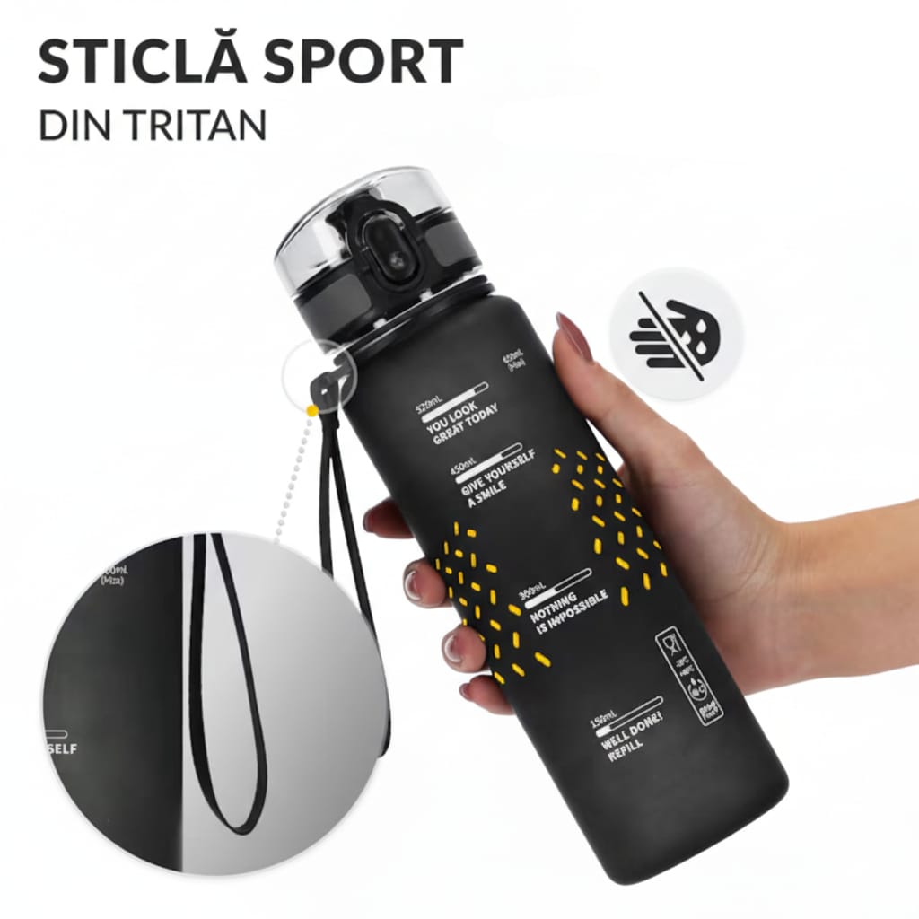 Sticlă de Apă 650 ml Tritan - Rezistentă la Șocuri, Ideală pentru Fitness 2
