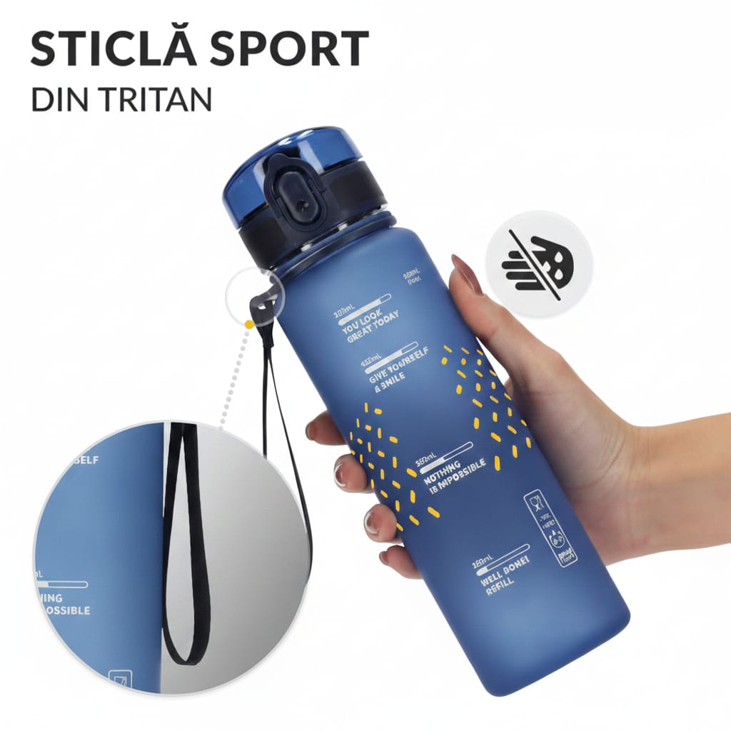 Sticla sport de apa, albastra, 1000 ml 2