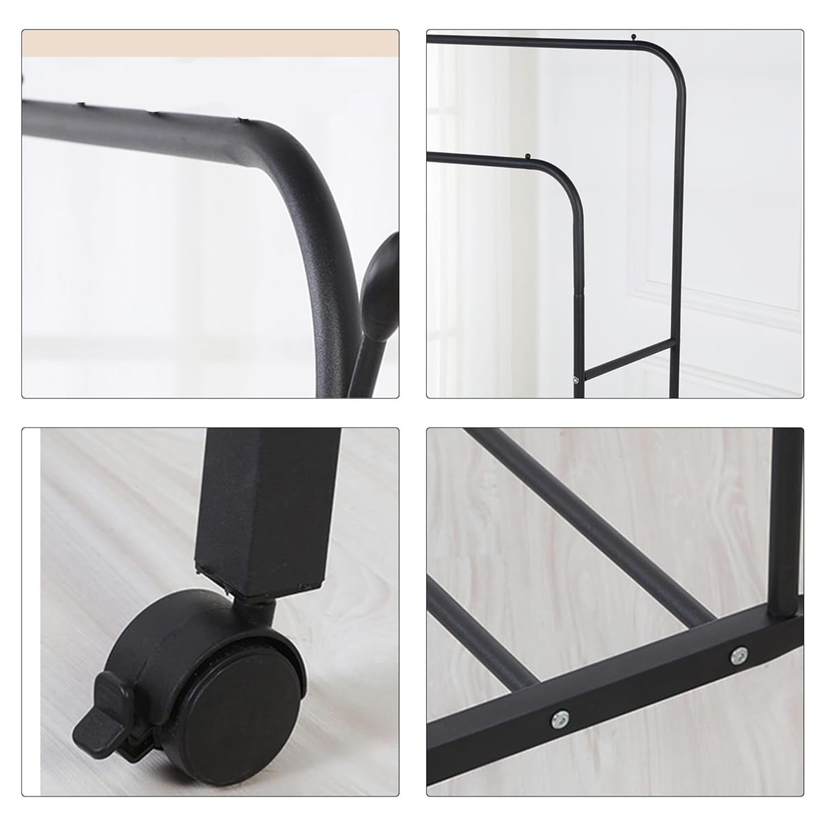 Suport dublu de umerase pentru haine 150 x 110 x 54 cm - Cu Roti, Negru 4