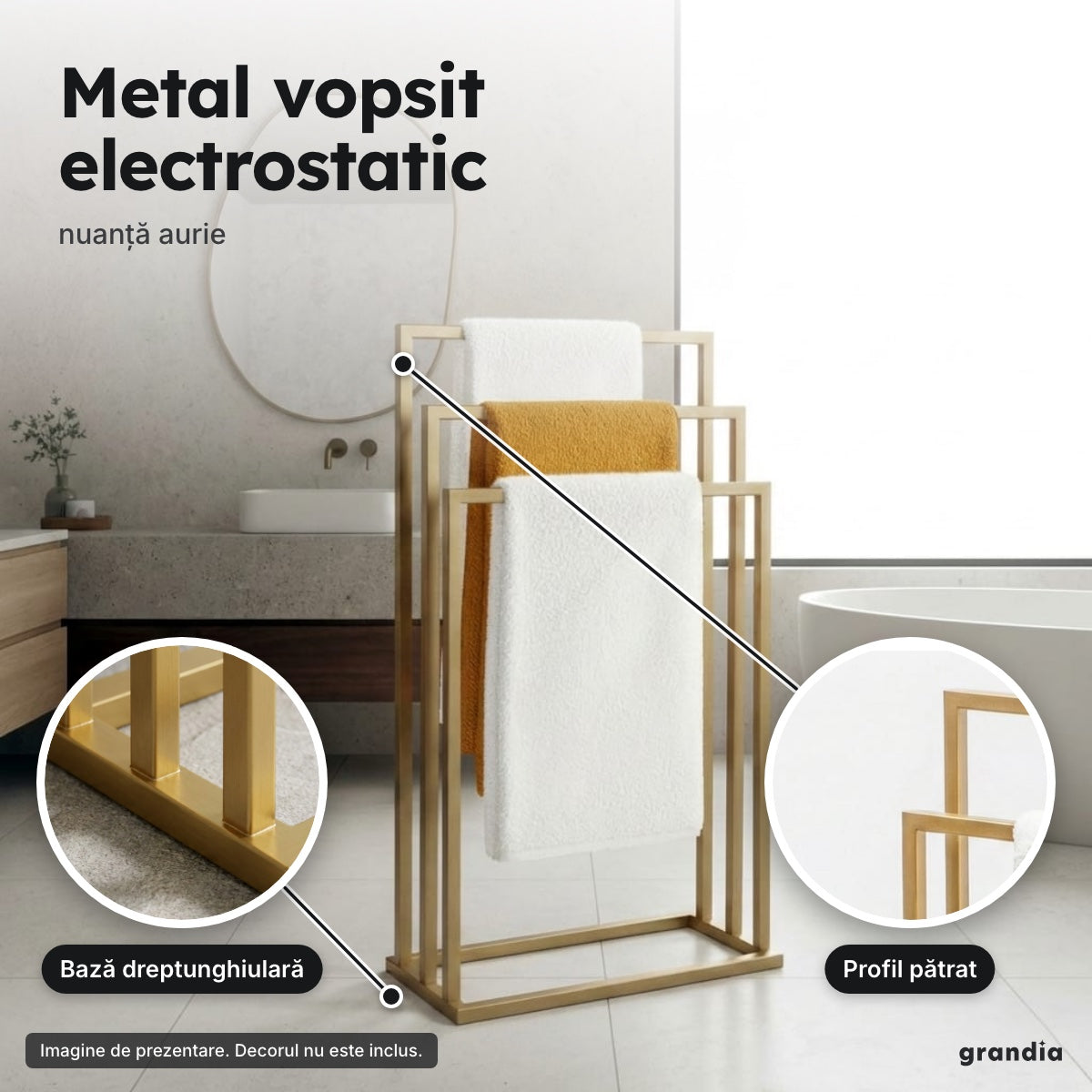 Suport de podea pentru prosoape, 3 bare – Metal vopsit electrostatic