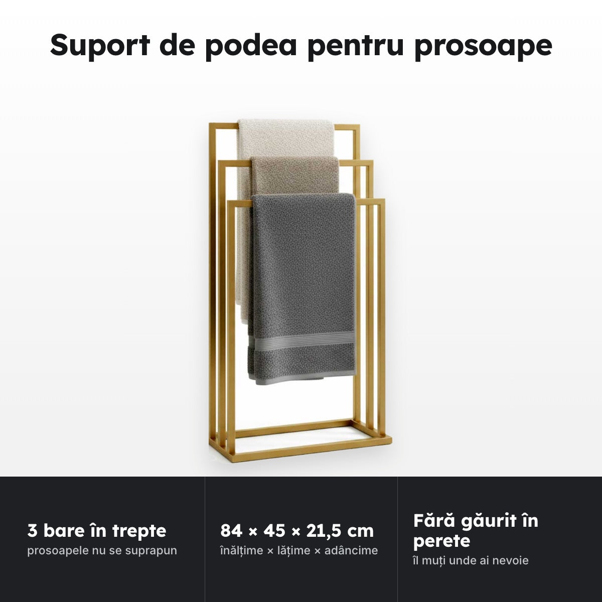 Suport de podea pentru prosoape, 3 bare – Suport de podea pentru prosoape