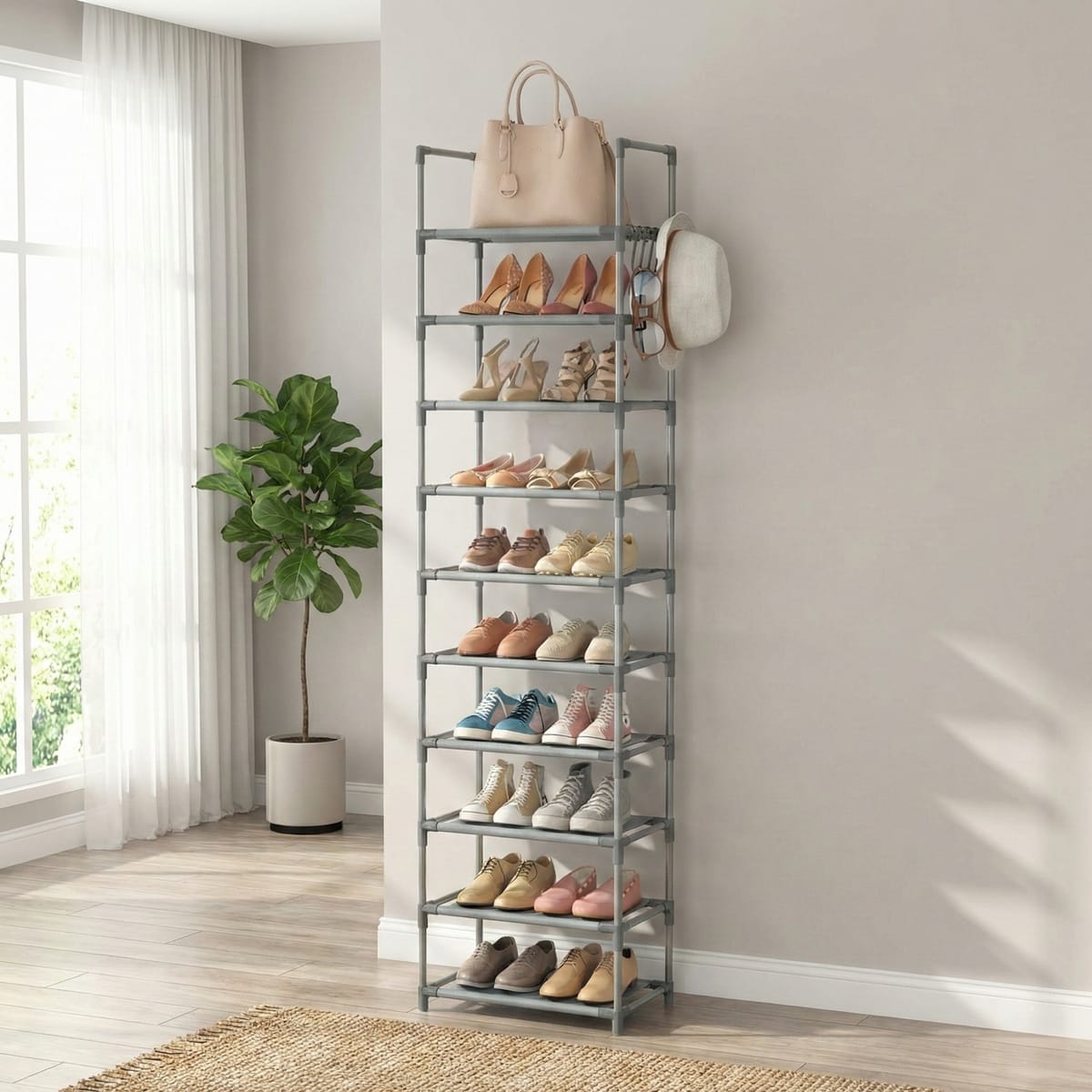 Suport pantofi metalic 10 niveluri, etajera incaltaminte pentru hol si dressing 1