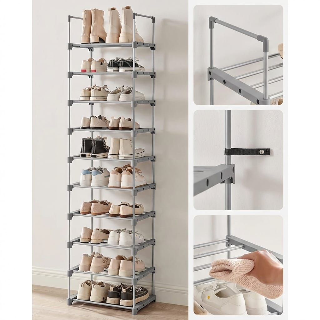 Suport pantofi metalic 10 niveluri, etajera incaltaminte pentru hol si dressing 4