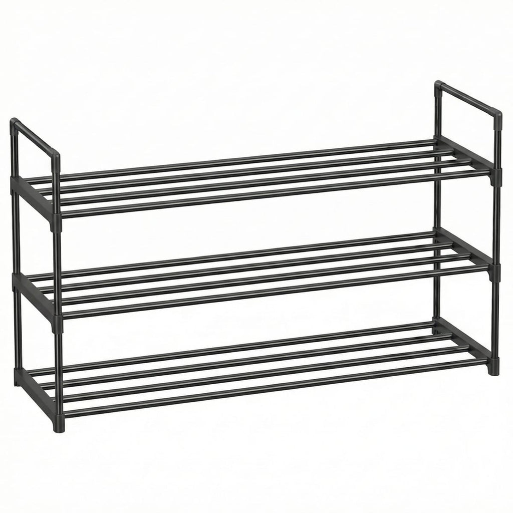 Suport Pantofi Metalic, 3 Niveluri, Capacitate 12-15 Perechi, Stivuibil, 92 x 30 x 54 cm, Negru 1