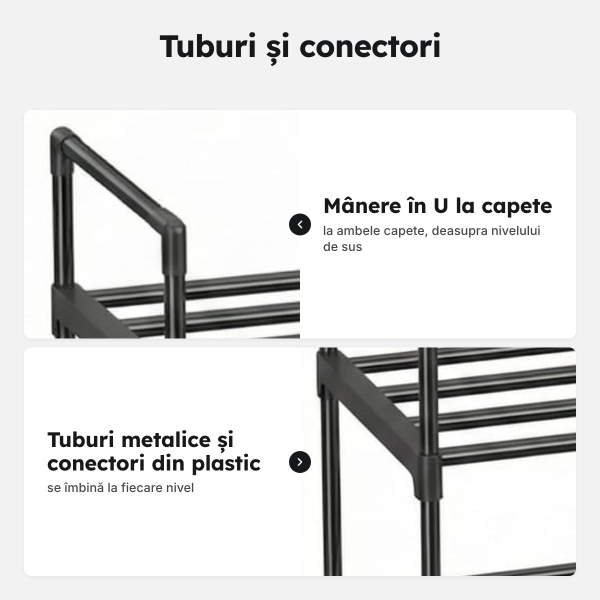 Suport pentru pantofi negru, 3 niveluri, 92 × 30 × 54 cm – Tuburi și conectori
