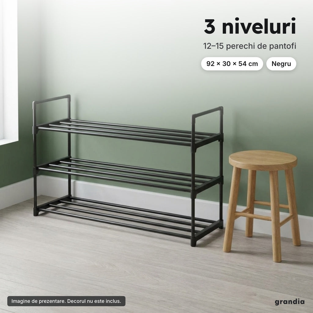 Suport pentru pantofi negru, 3 niveluri, 92 × 30 × 54 cm – 3 niveluri