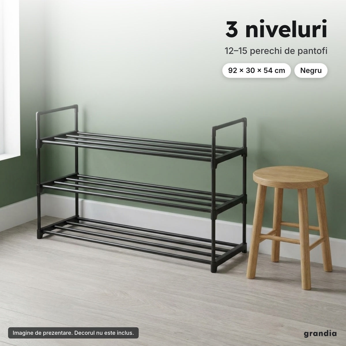 Suport pentru pantofi negru, 3 niveluri, 92 × 30 × 54 cm – 3 niveluri