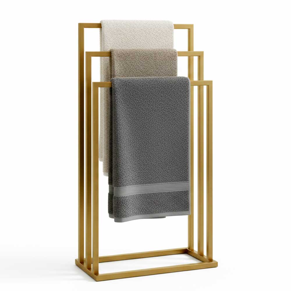 Suport pentru prosoape din metal, auriu mat, cu 3 bare, stabil si elegant 1