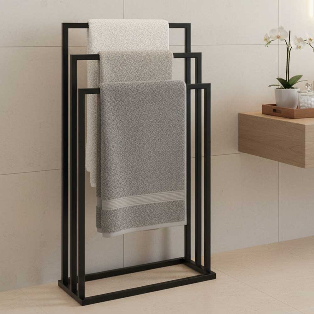 Suport pentru prosoape din metal, negru, cu 3 bare, stabil si elegant 1
