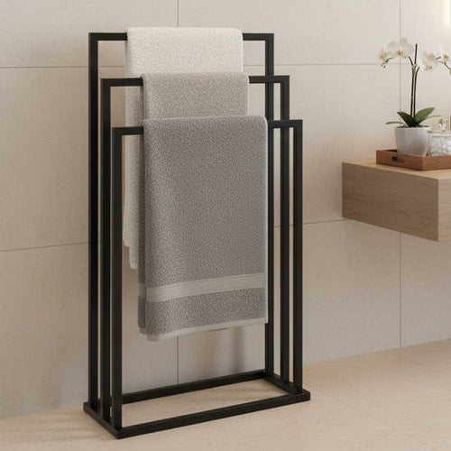 Suport pentru prosoape din metal, negru, cu 3 bare, stabil si elegant 1
