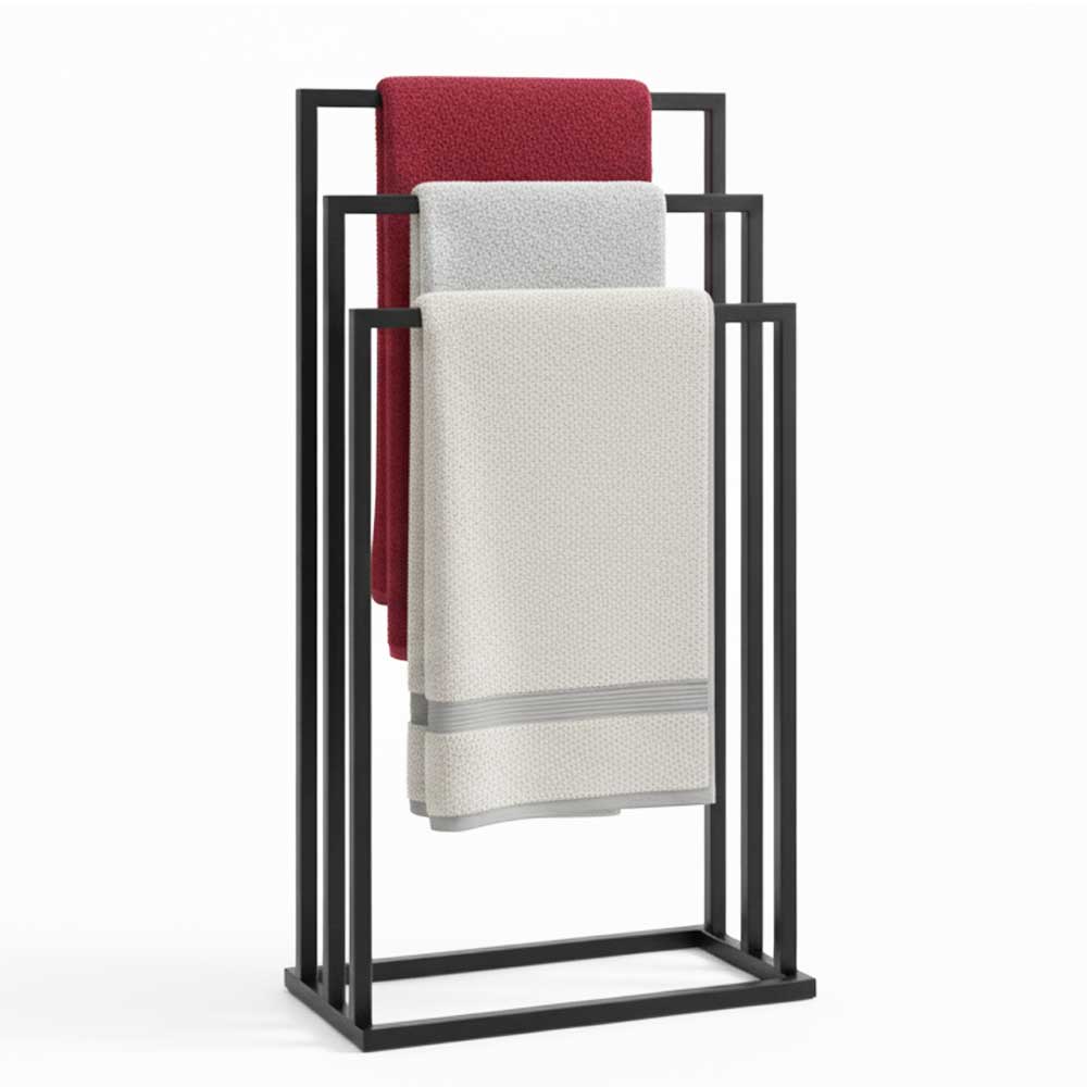 Suport pentru prosoape din metal, negru, cu 3 bare, stabil si elegant 2