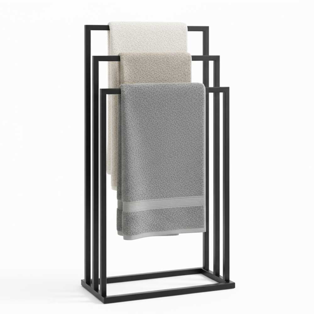 Suport pentru prosoape din metal, negru, cu 3 bare, stabil si elegant 4