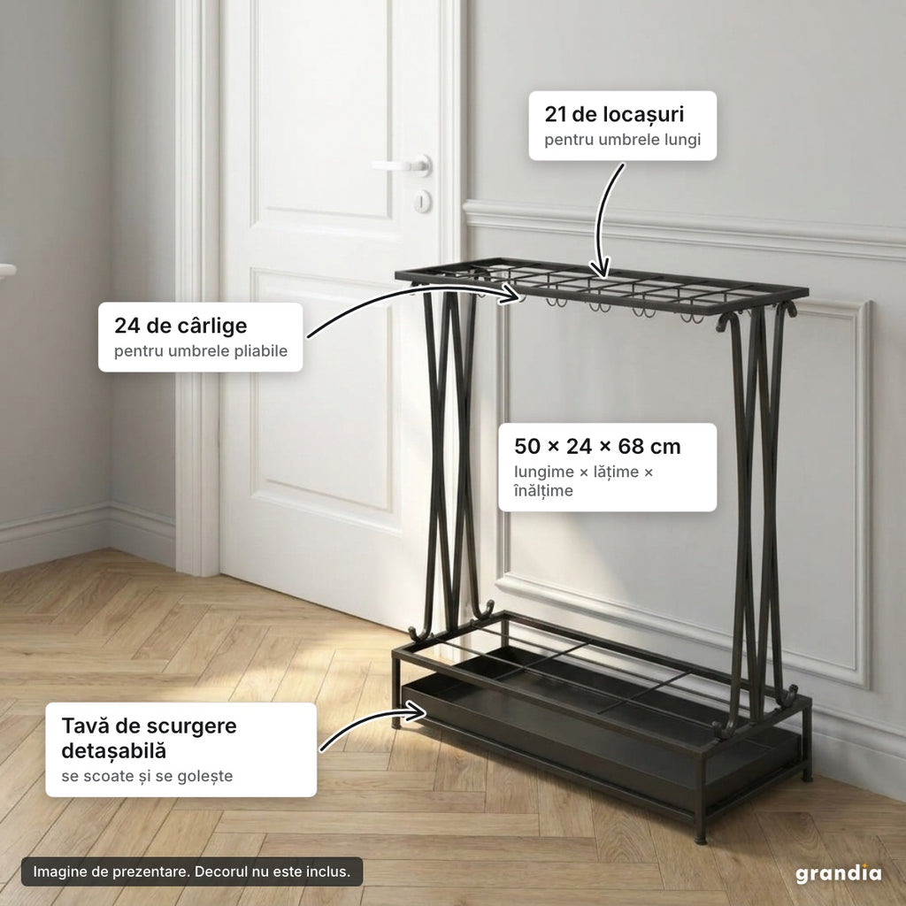 Suport negru pentru umbrele – elemente principale