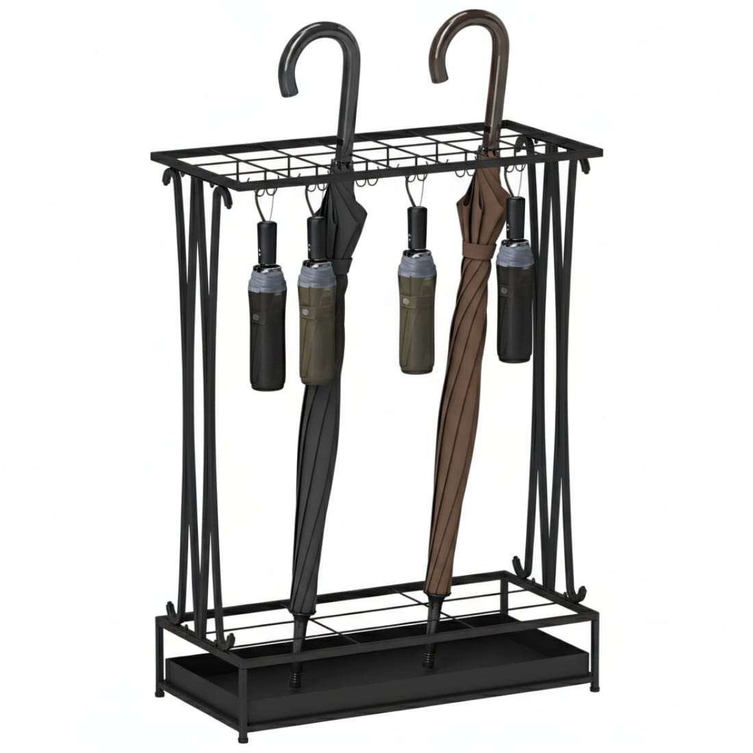 Suport umbrele metalic, 21 sloturi, 24 cârlige, negru, 50x24x68 cm 1