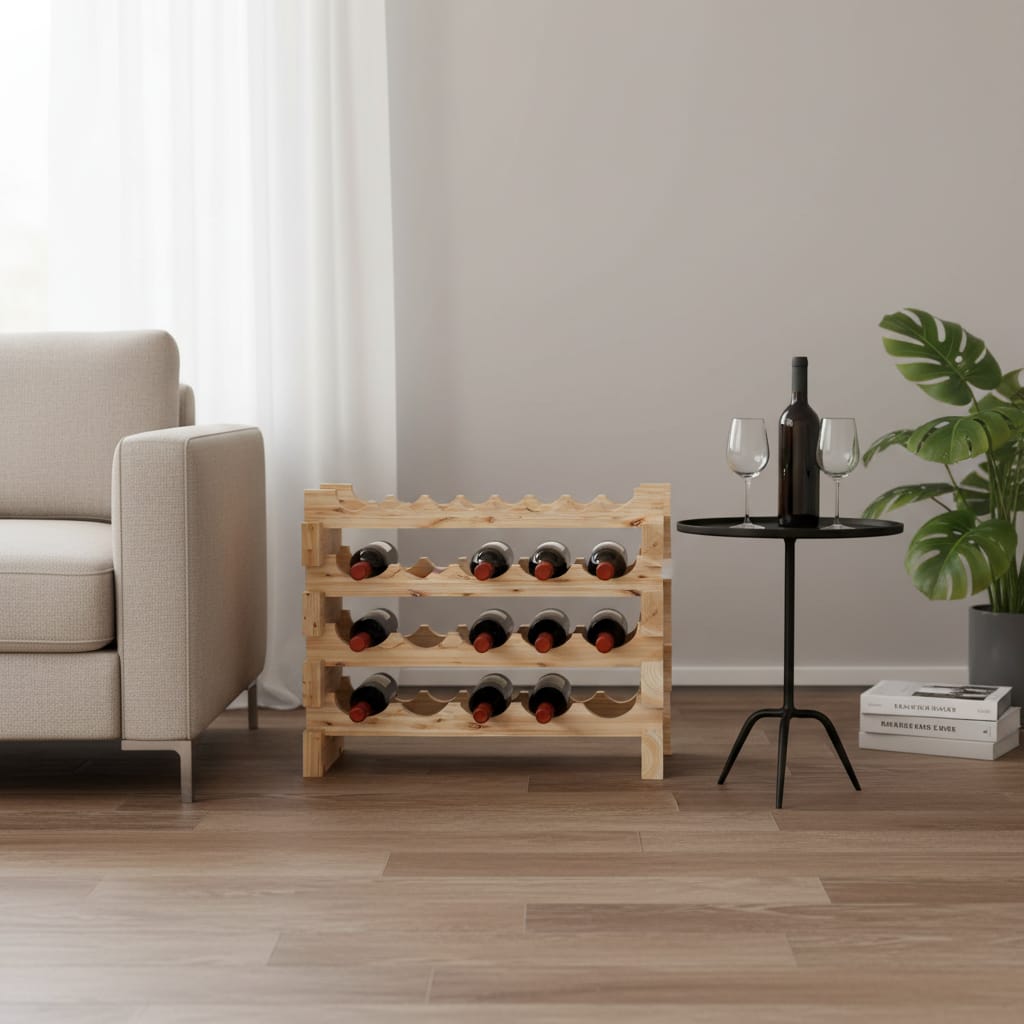 Suport Vinuri 4 Rafturi Lemn Brad Rustic, Design Modular Stabil 2