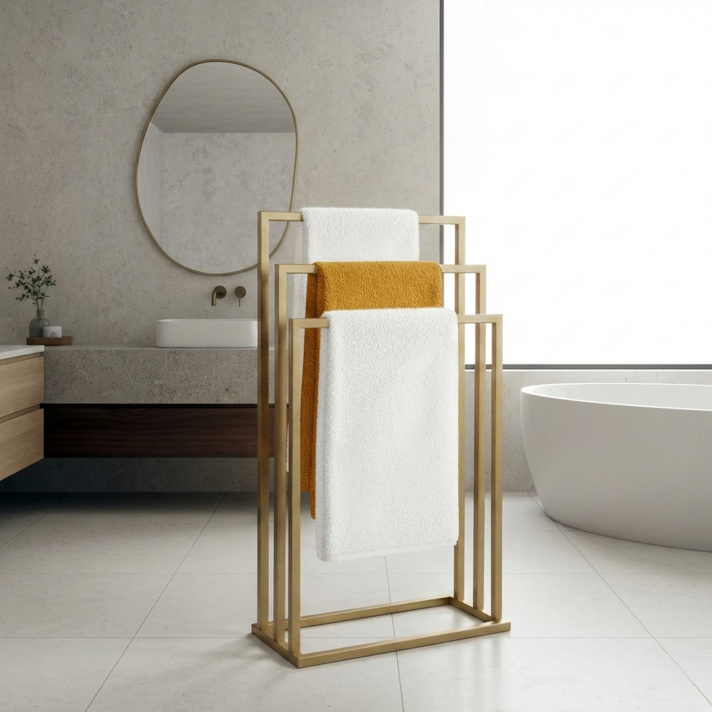Suport pentru prosoape din metal, auriu mat, cu 3 bare, stabil și elegant