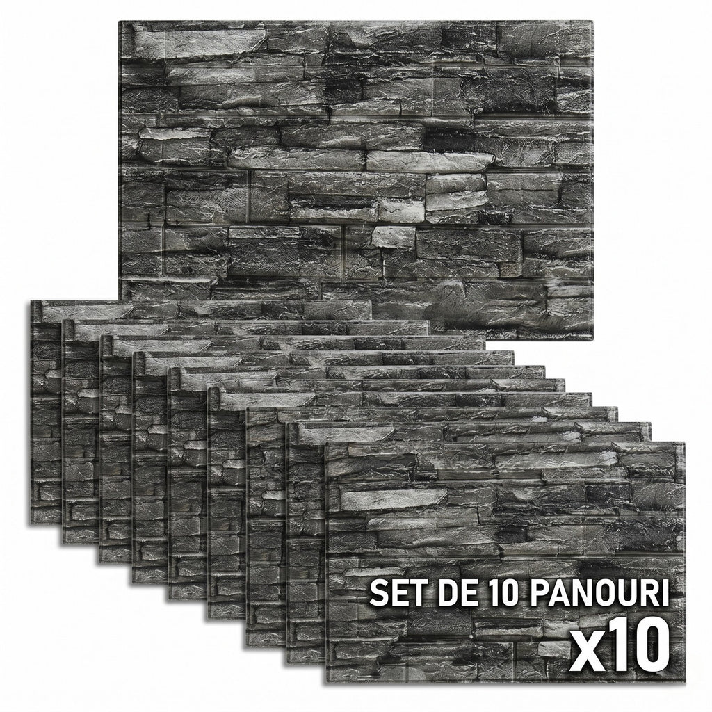 Tapet 3D Autoadeziv Piatra Gri, Set 10 Panouri Decorative, 70 x 77 cm, Grosime 3mm 2