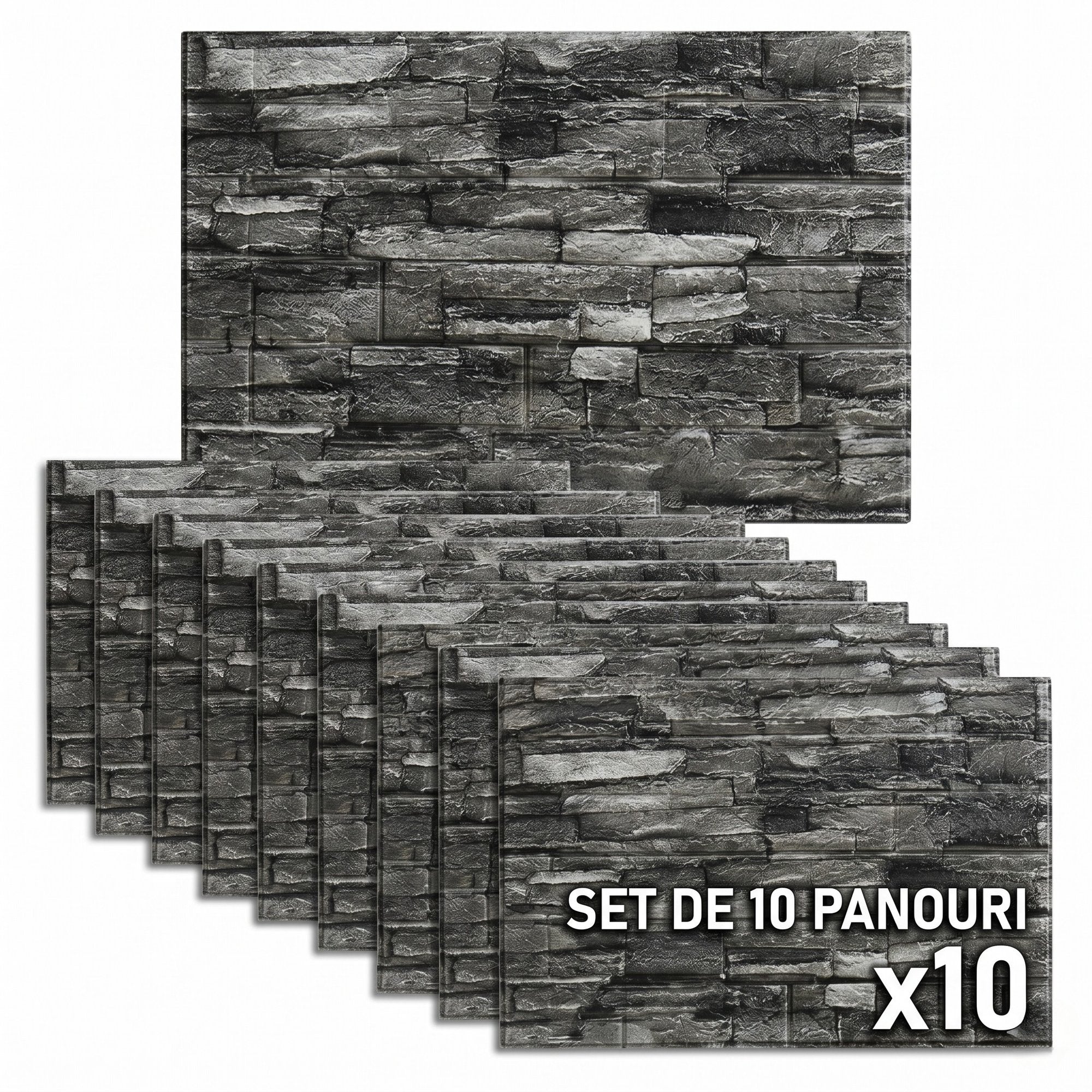 Tapet 3D Autoadeziv Piatra Gri, Set 10 Panouri Decorative, 70 x 77 cm, Grosime 3mm 2