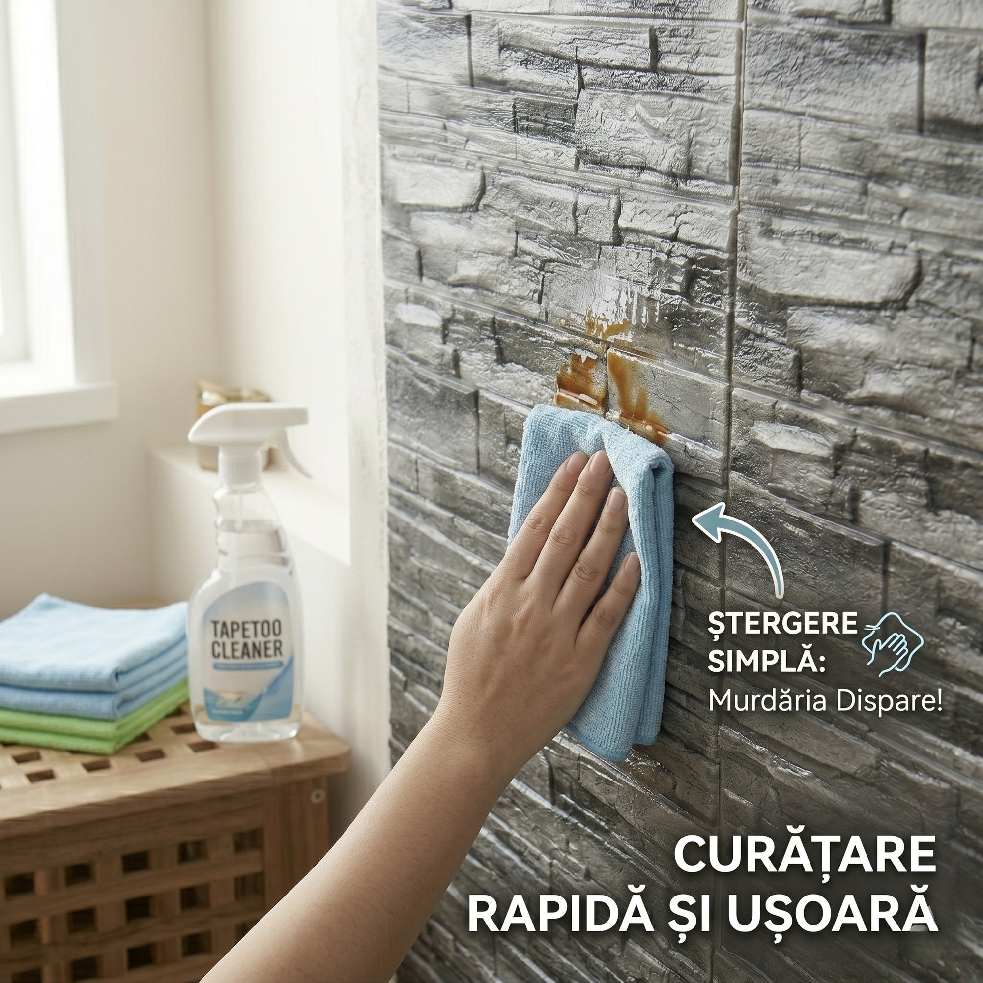 Tapet 3D Autoadeziv Piatra Gri, Set 10 Panouri Decorative, 70 x 77 cm, Grosime 3mm 4