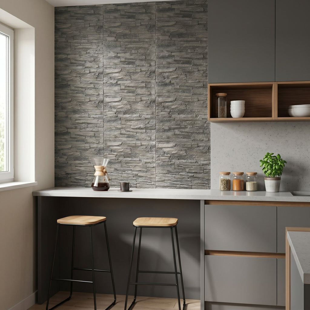 Tapet 3D Autoadeziv Piatra Gri, Set 10 Panouri Decorative, 70 x 77 cm, Grosime 3mm 7