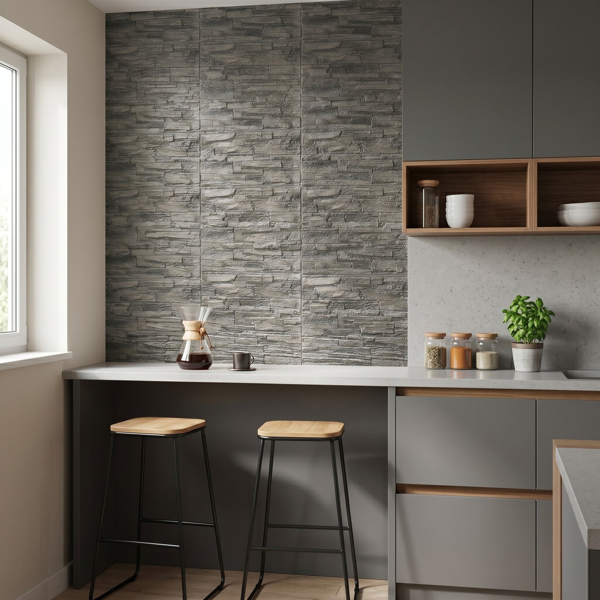 Tapet 3D Autoadeziv Piatra Gri, Set 10 Panouri Decorative, 70 x 77 cm, Grosime 3mm 7