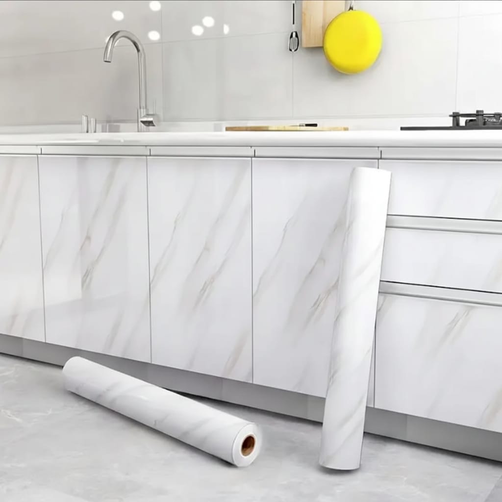 Tapet autoadeziv premium cu model marmura pentru blaturi, mobilier si bucatarie, hartie tapet alba 2