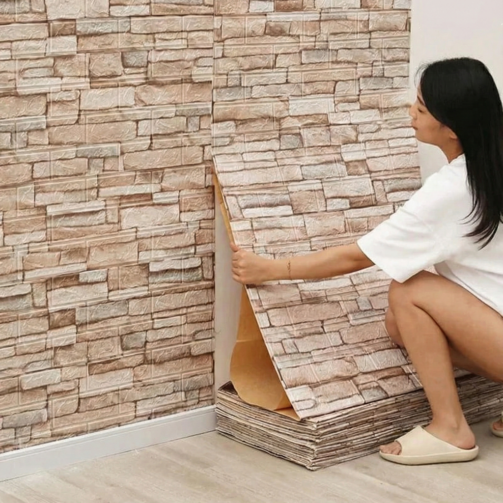 Set 10x tapet 3D caramida, Model Piatra Naturala, panouri autoadezive , 70x70 cm