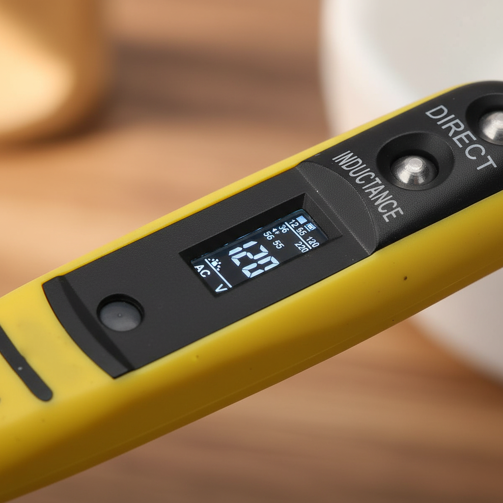 Tester tensiune digital cu ecran LCD, 12–250V, contact/inductiv 7