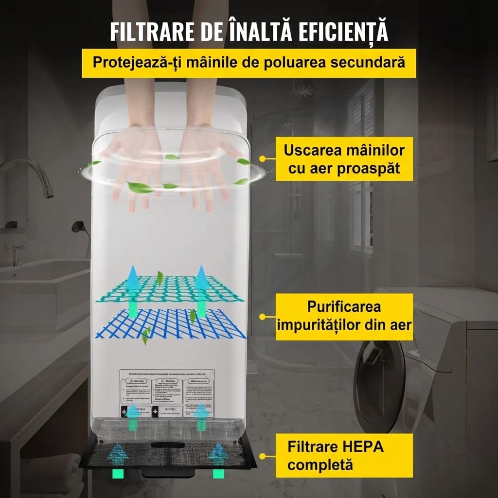Uscator de Maini Electric Comercial Vertical, 2000W, Filtru HEPA, ABS, Alb, Jet Rapid 3